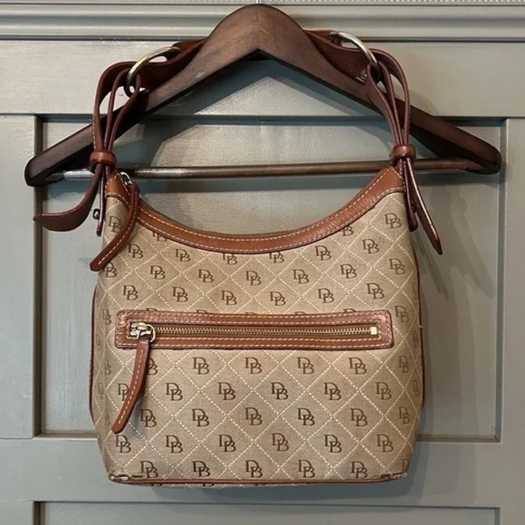 Dooney & Bourke Shoulder Bag Monogrammed Canvas Leather Trimmed Brown Tan - Picture 14 of 14